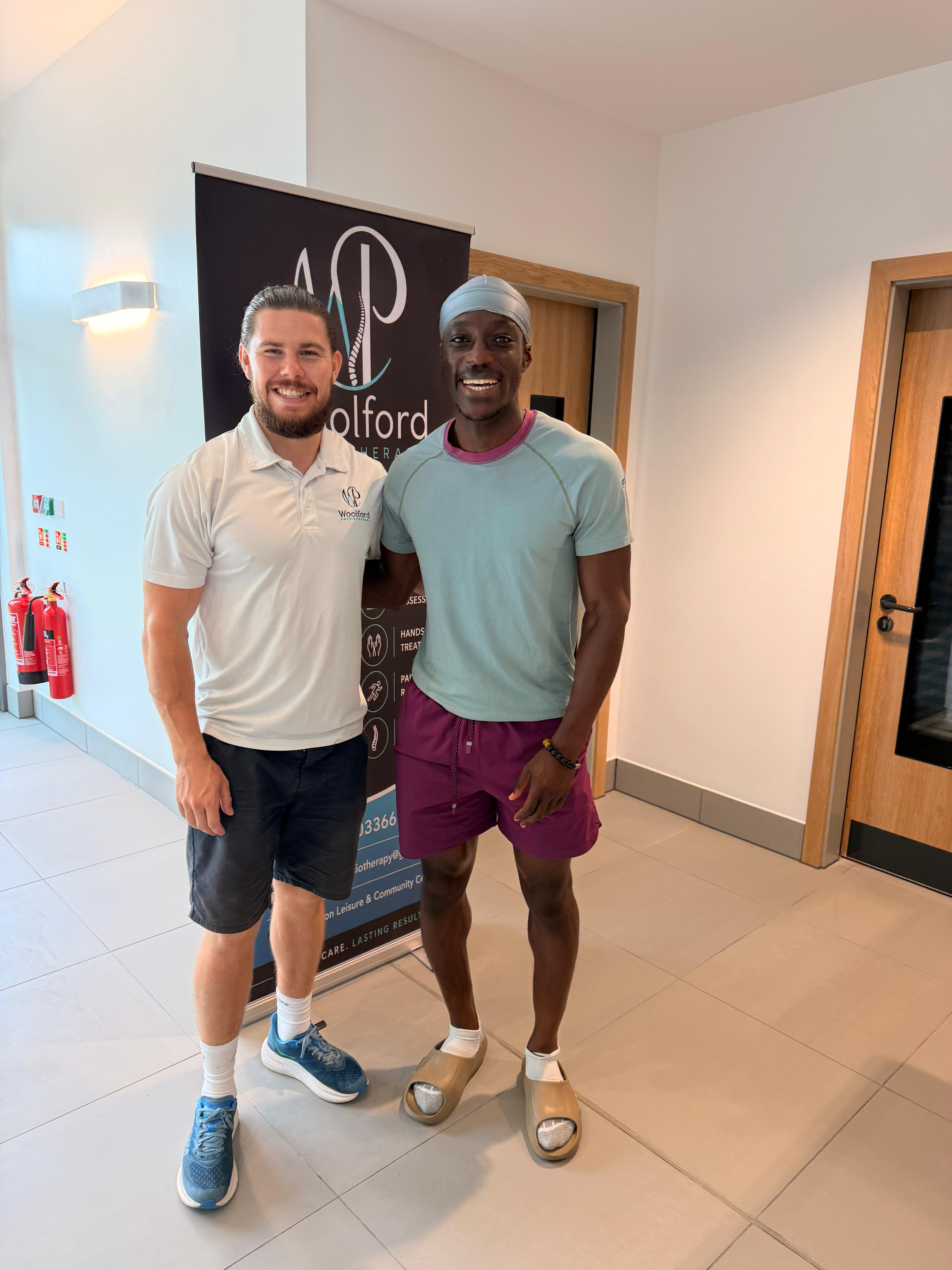 Josh Woolford physiotherapist with a patient at the new Leighton Leisure clinic in Leighton Buzzard